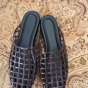 Woven Slide Mules in Dark Brown from Vince
